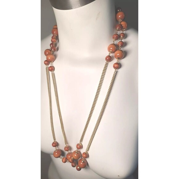 Vintage Chunky Wood Bead  And Goldtone Chain 56" Long Necklace - Picture 2 of 6